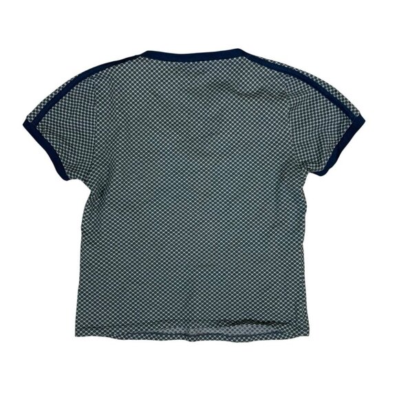 Motel Blue Dot Print Fitted V Neck Short Sleeve Stretch Top Medium Cropped - Picture 2 of 3